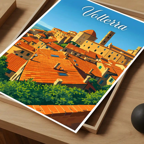 Poster Volterra Stampa Manifesto Vintage Retro Illustrato