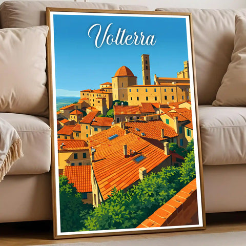 Poster Volterra Stampa Manifesto Vintage Retro Illustrato