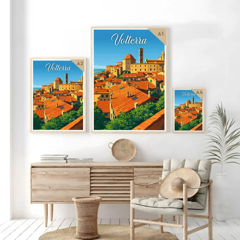 Poster Volterra Stampa Manifesto Vintage Retro Illustrato